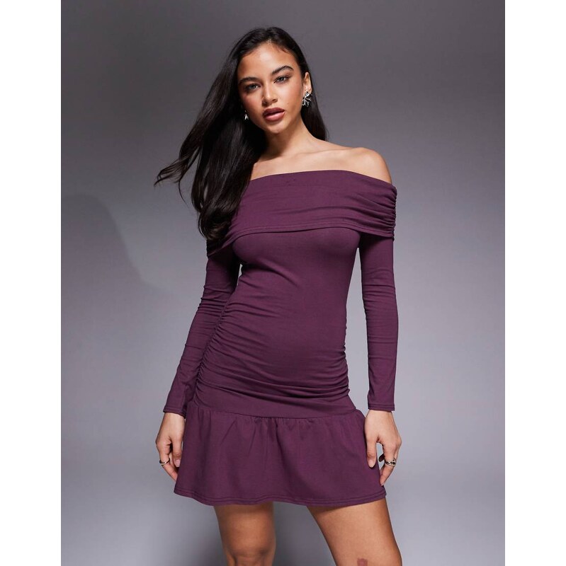 Fashionkilla exclusive cotton rich bardot ruched drop waist