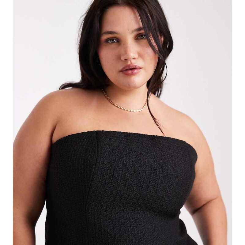 ASOS DESIGN Curve tailored boucle curved hem peplum bandeau co-ord top 113136717