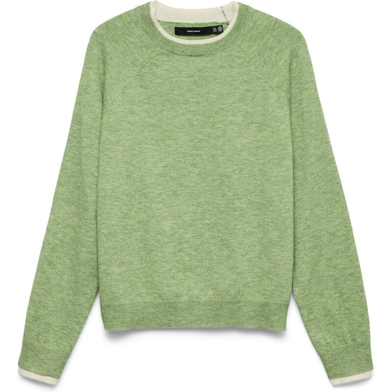 VERO MODA Svetr VMWONDERFUL světle zelená / přírodní bílá