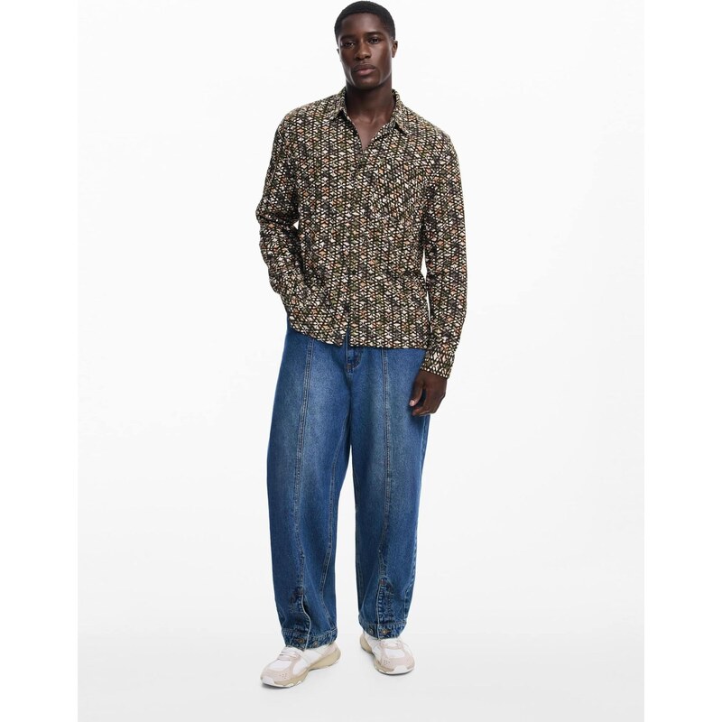 Desigual Košile khaki / jasně oranžová / černá