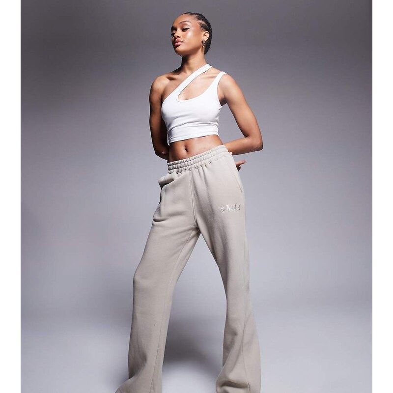 Kaiia Tall cotton blend wide leg joggers in stone-Neutral 115515249