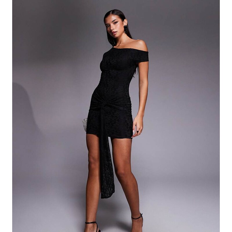 Kaiia exclusive lace off shoulder drape waist detail mini dress in 110058951
