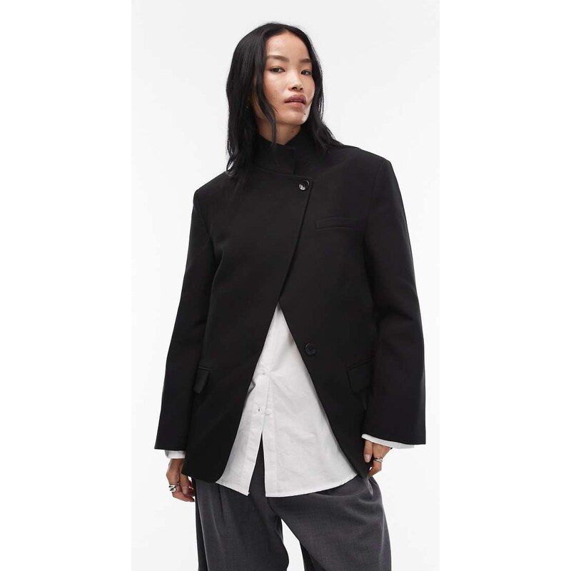 ASOS DESIGN funnel neck wrap blazer in black