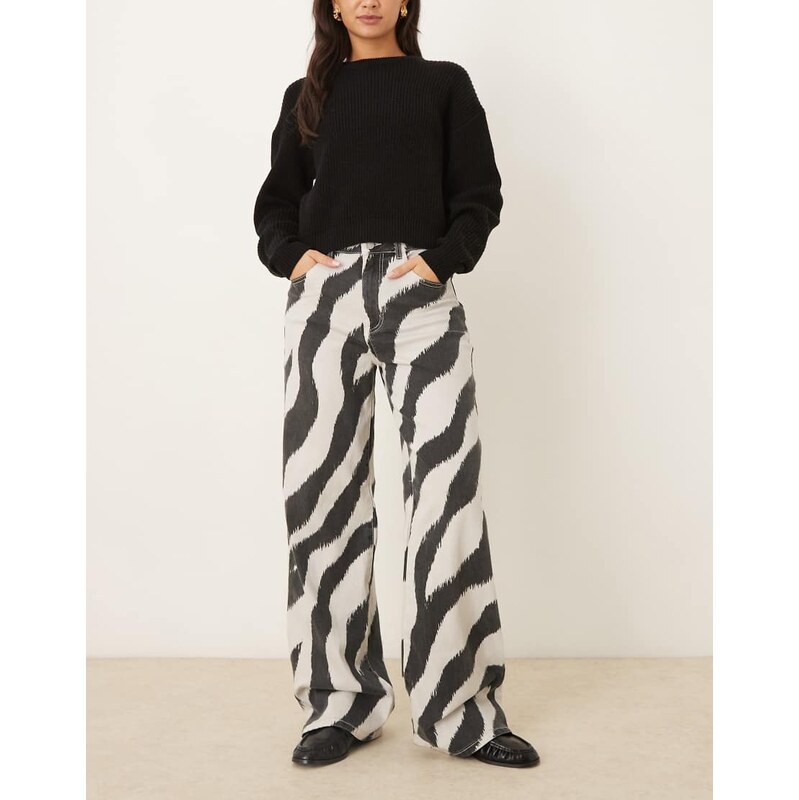 Vila wide leg zebra print jeans in black and white 115691641