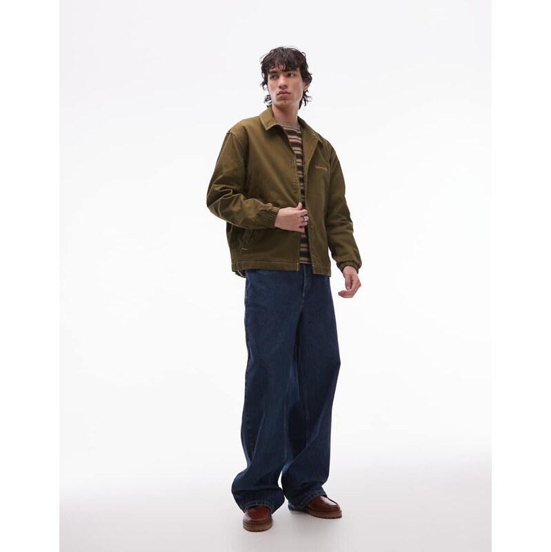 Timberland washed canvas insulated coach jacket in olive-Green