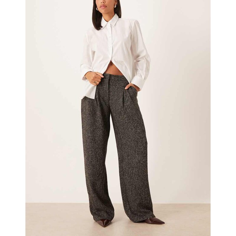 JDY boucle wide leg trousers in black