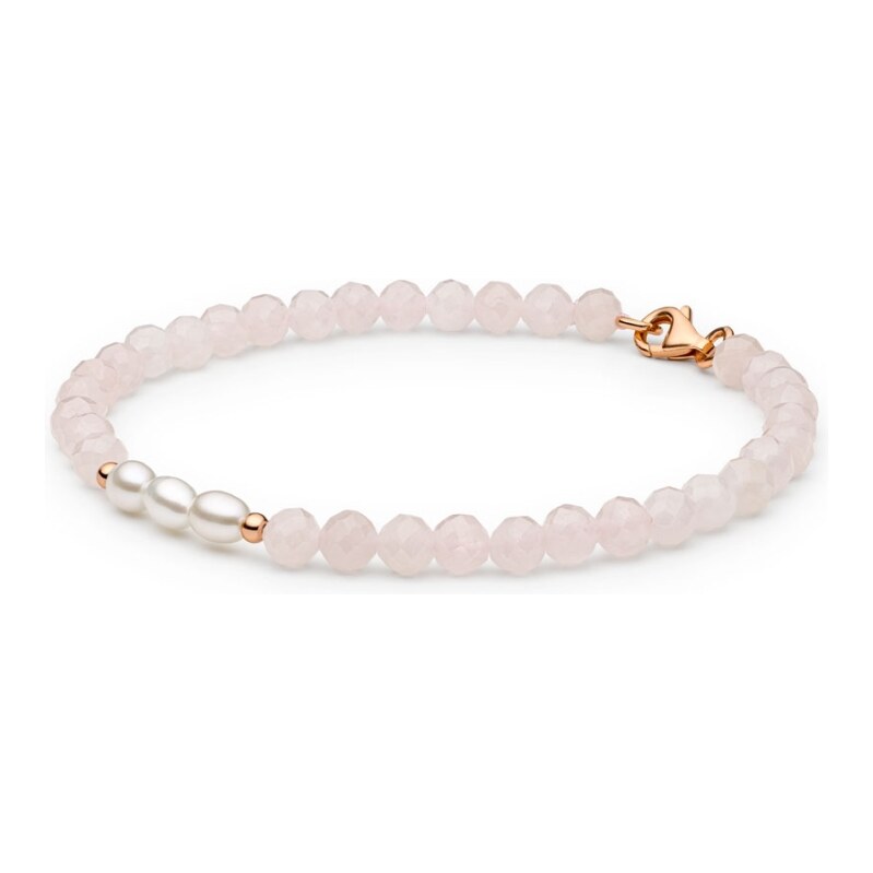 Gaura Pearls Náramek z růžového křemene a sladkovodních perel -