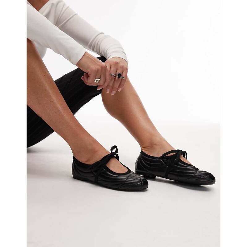 JW PEI Erika topstitching lace up ballet flats in black