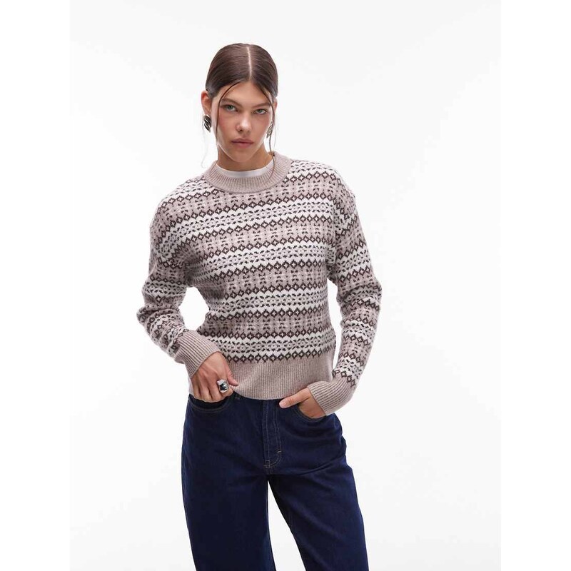 Levis Ines fairisle jumper in brown multi