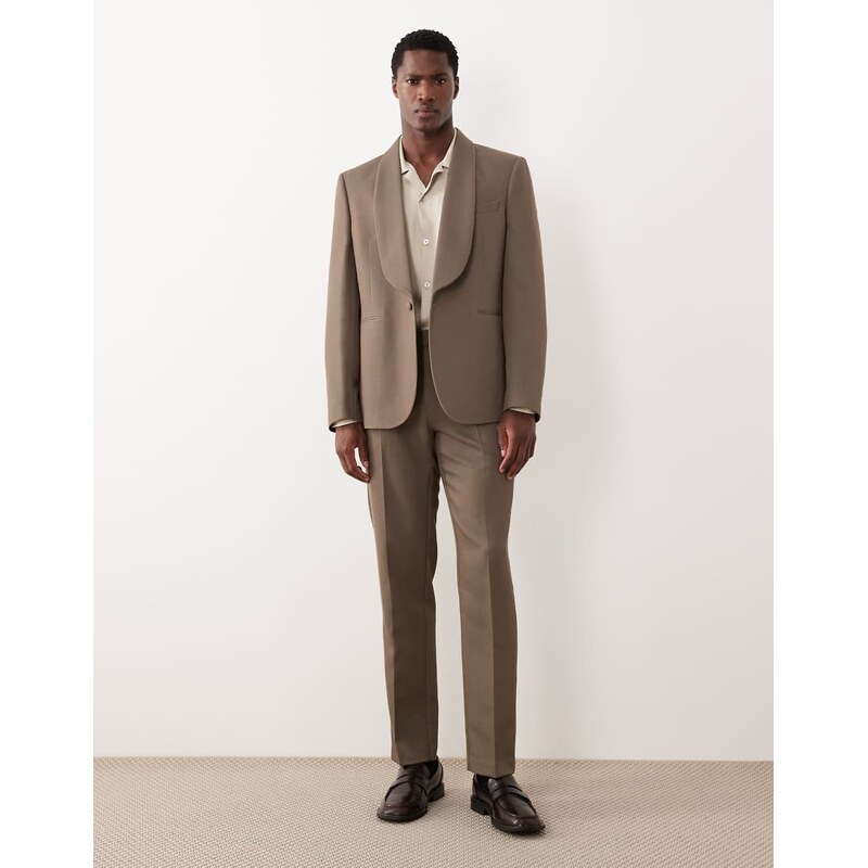 ASOS DESIGN slim suit trousers in khaki twill-Green