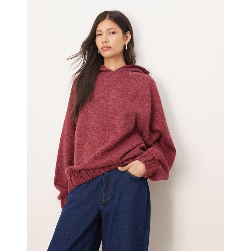 ASOS DESIGN hoodie with tie hem detail in mottled burgundy-Pink