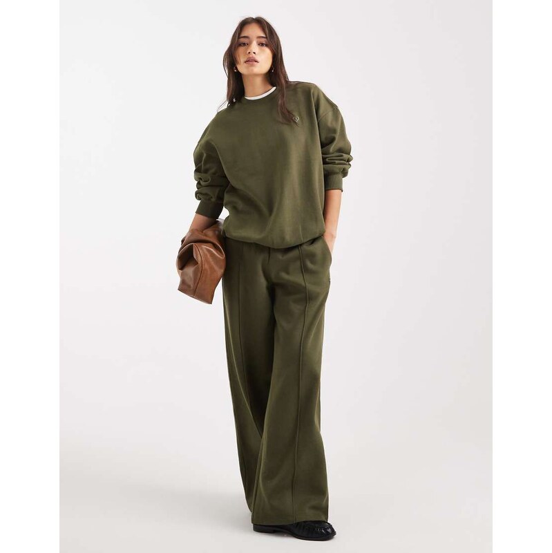 Miss Selfridge wide leg joggers in olive-Green
