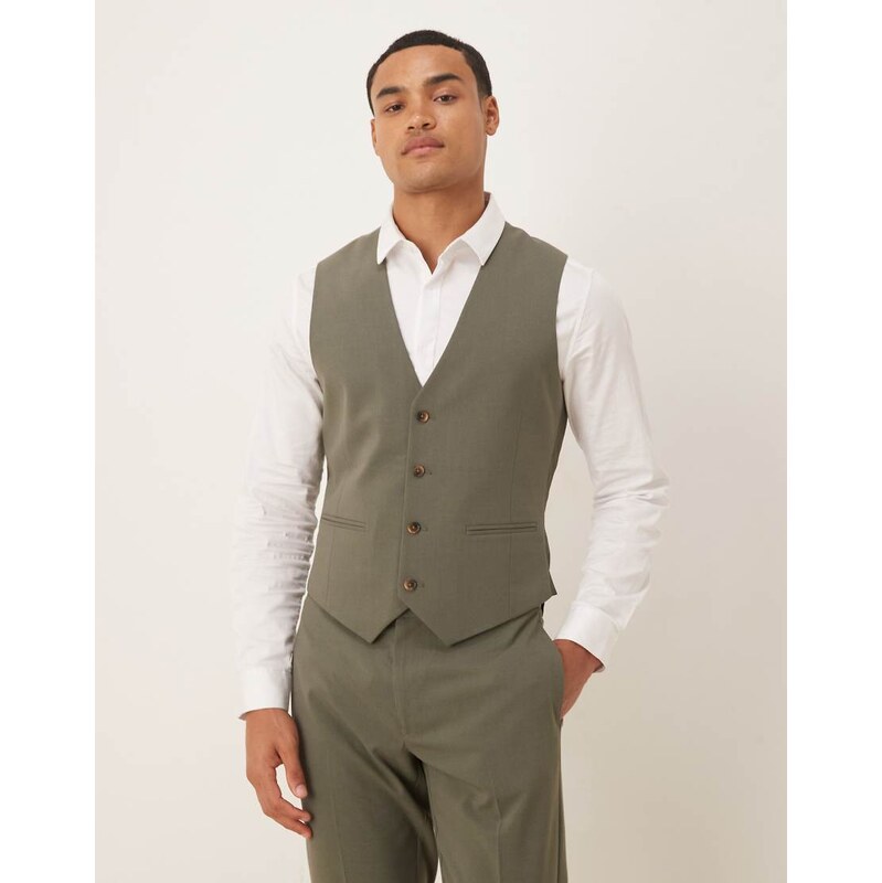 ASOS DESIGN skinny fit waistcoat in khaki-Green