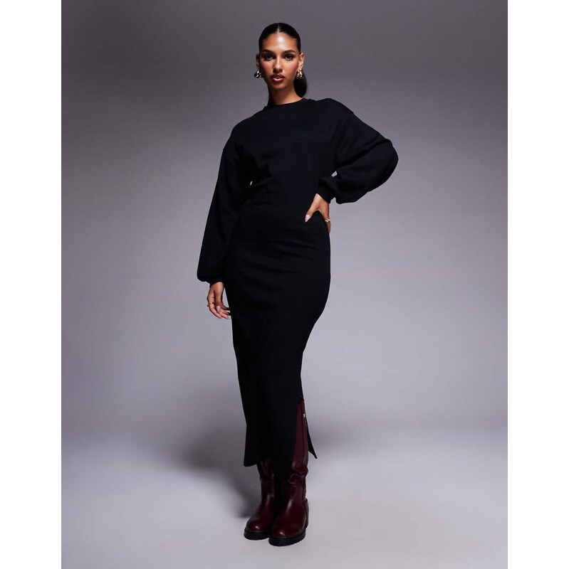ASOS DESIGN cotton balloon sleeve midi sweat dress in black