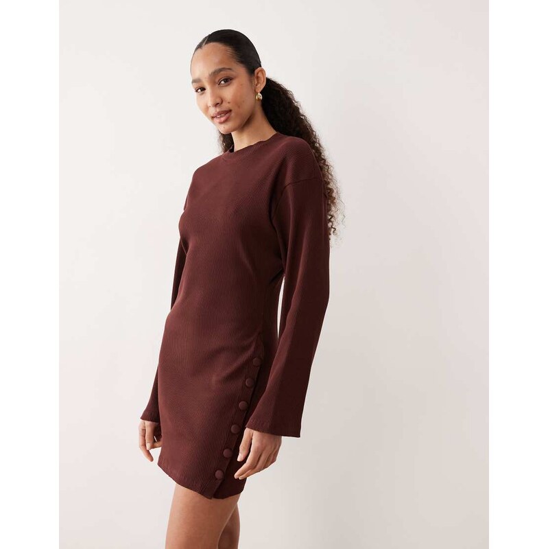 ASOS DESIGN button detail wide rib crew neck mini dress in