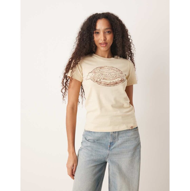 Dickies APAC wicking large central logo line baby tee in off white 110131147