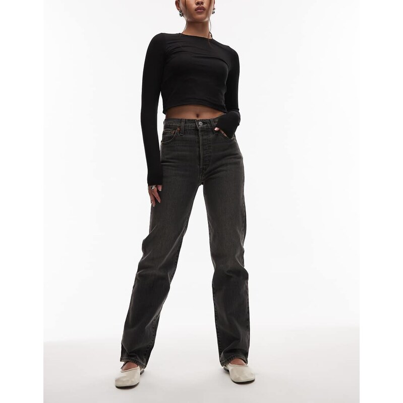 Levis ribcage straight denim jeans in washed black