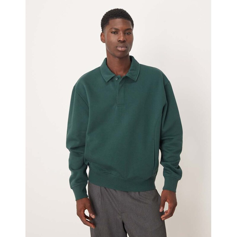 ASOS DESIGN relaxed polo neck sweatshirt in dark green