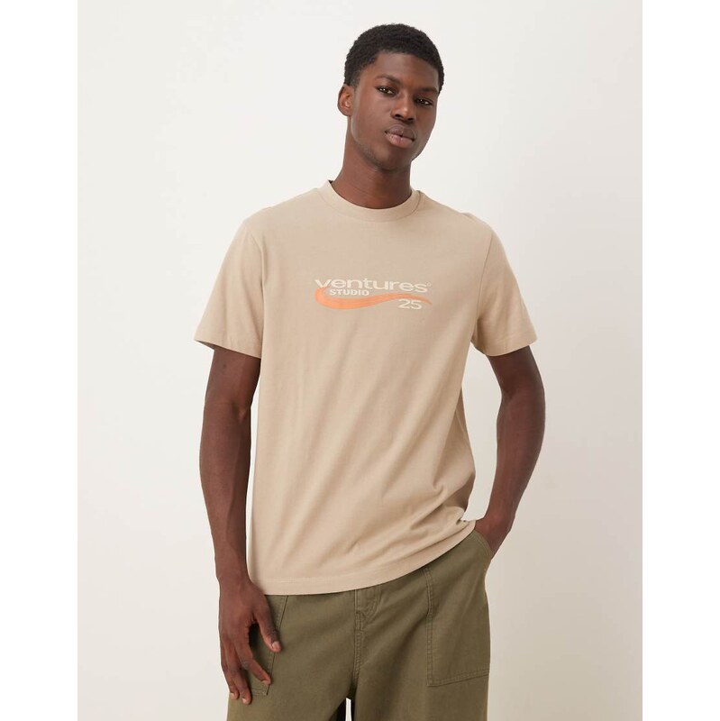 ASOS DESIGN t-shirt with high build text graphic in beige-Neutral