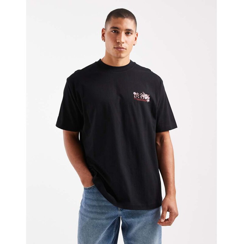 ASOS DESIGN relaxed t-shirt with floral chest graphic in black