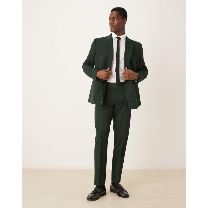 ASOS DESIGN slim suit trouser with wrap detail in dark green