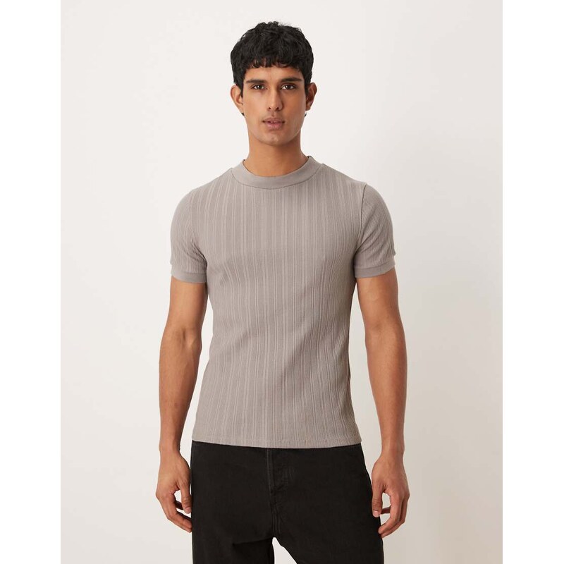 ASOS DESIGN muscle fit t-shirt with high neck in stone texture