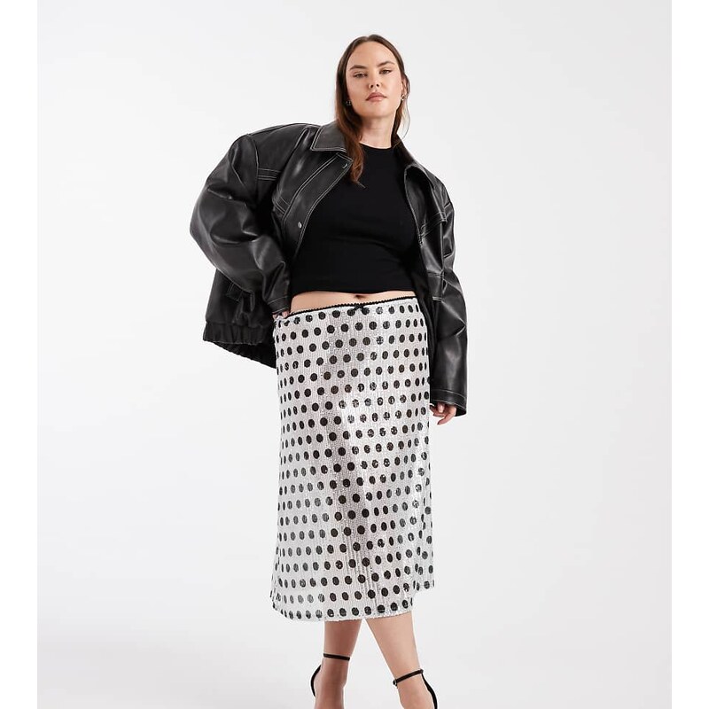 COLLUSION Plus sheer awkward length skirt in spot sequin-Multi