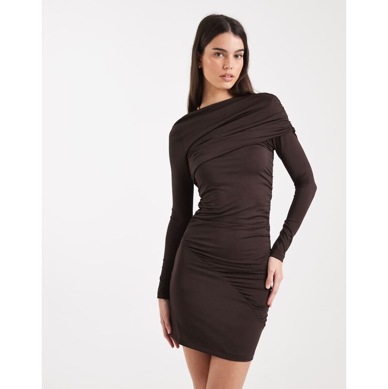 4th & Reckless double layered slinky drape shoulder detail mini dress 110131257