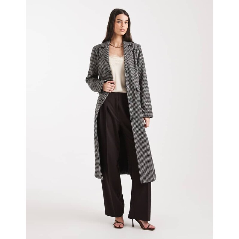 Pieces check maxi formal coat in black and brown