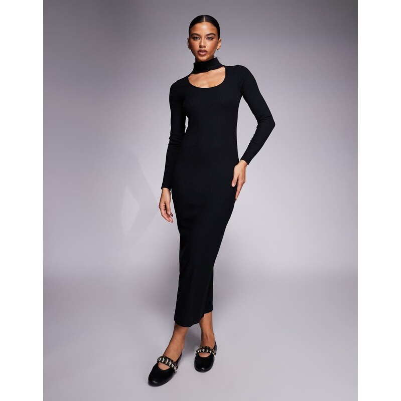 ASOS DESIGN ribbed double layer midi dress with choker detail in