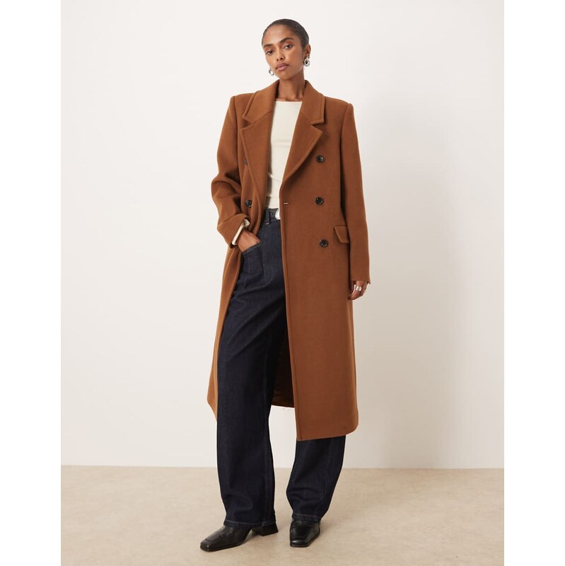 Mango wool mix double breasted tailored jacket in brown 112815437