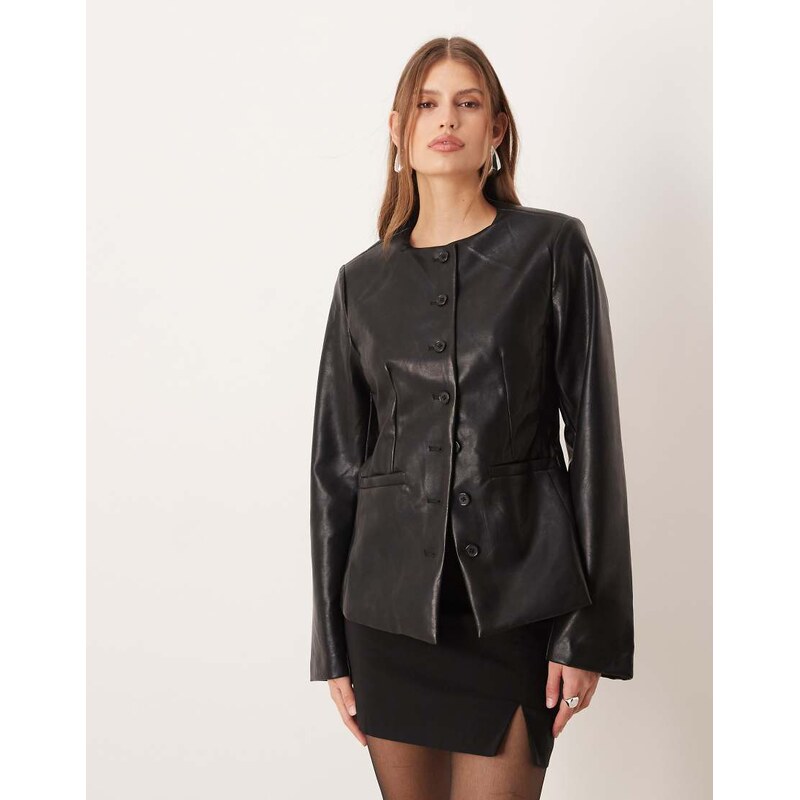 Gina Tricot shaped PU blazer top in black
