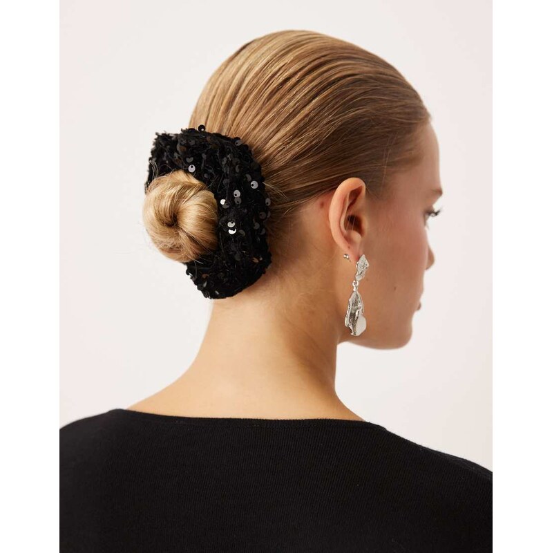 DesignB London oversized sequin scrunchie in black