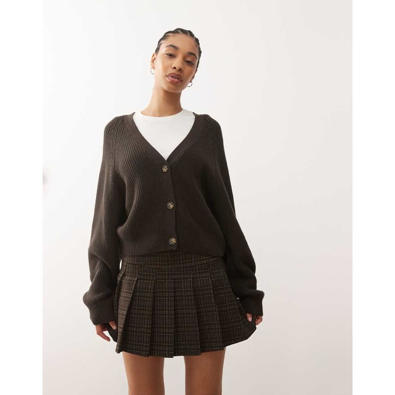 Monki knitted cardigan in charcoal grey 115631390
