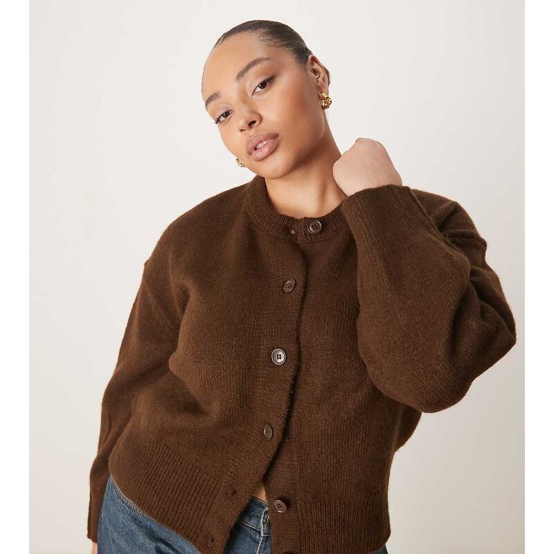 ASOS Curve ASOS DESIGN Curve boxy crew neck cardigan with side split 115517558