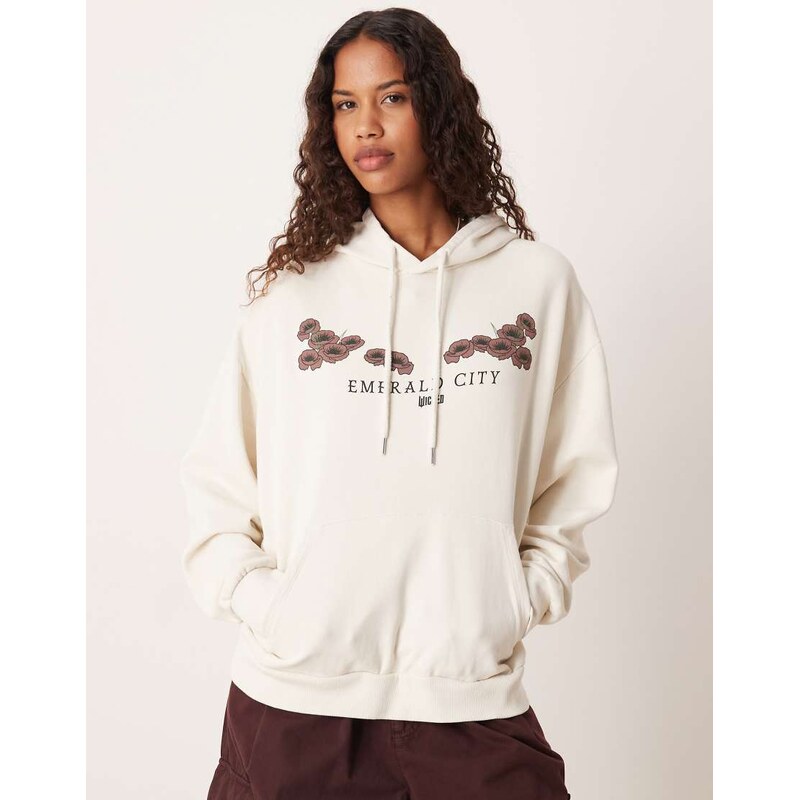 ASOS DESIGN unisex relaxed hoodie with Wicked print in Ecru-White 110131301
