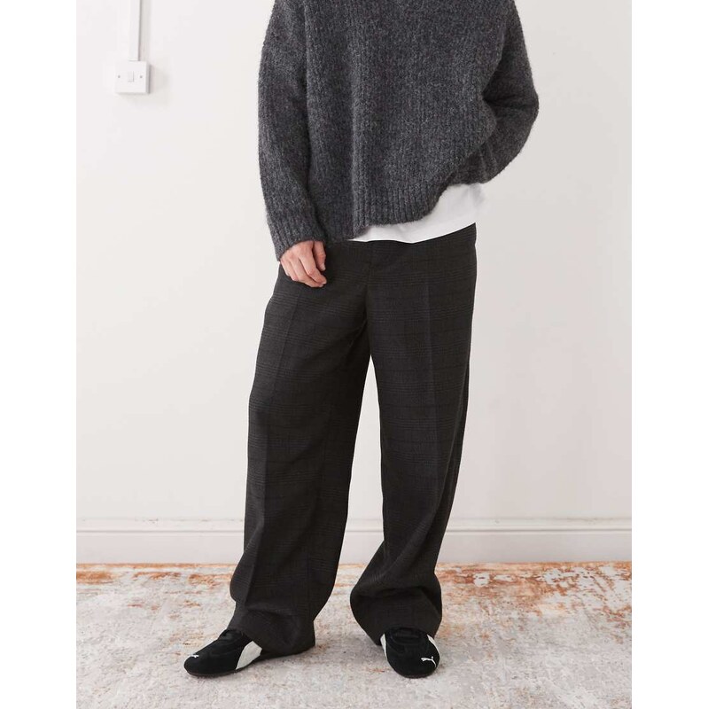 Weekday Uno loose fit tailored trousers in dark grey check