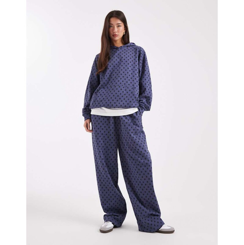 COLLUSION wide leg joggers in blue polka dot-Multi