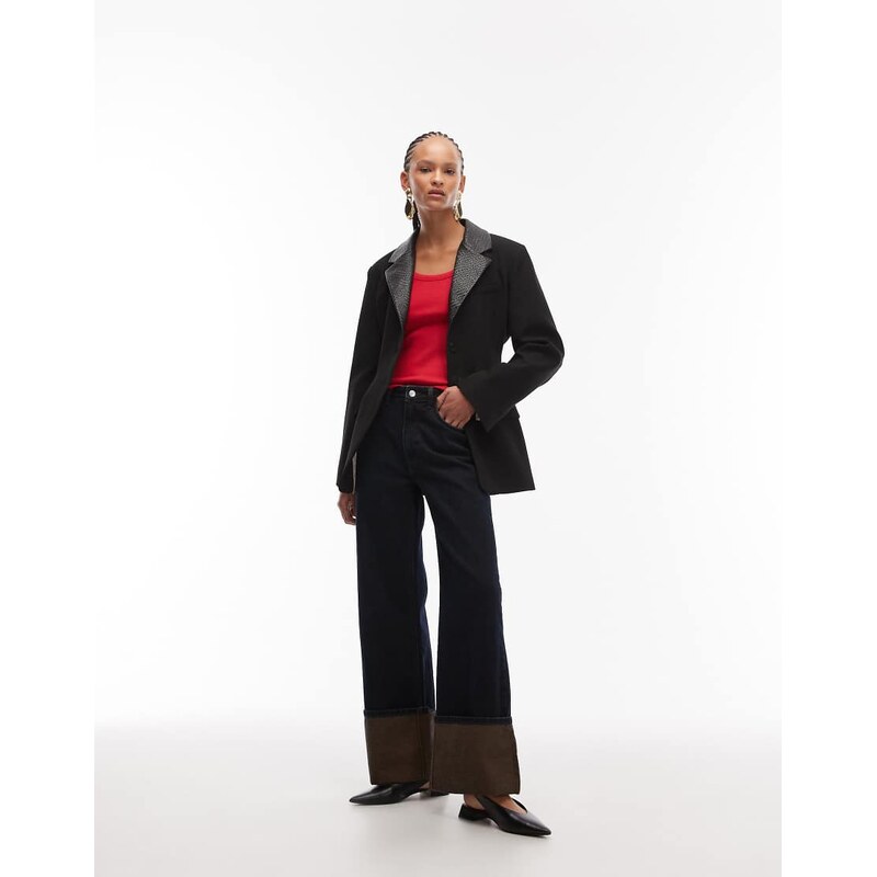 ASOS DESIGN tailored cinch waist blazer with faux leather lapels in black