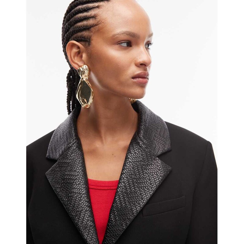 ASOS DESIGN tailored cinch waist blazer with faux leather lapels in black