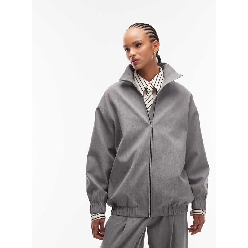 ASOS DESIGN funnel neck longline bomber jacket in charcoal-Grey