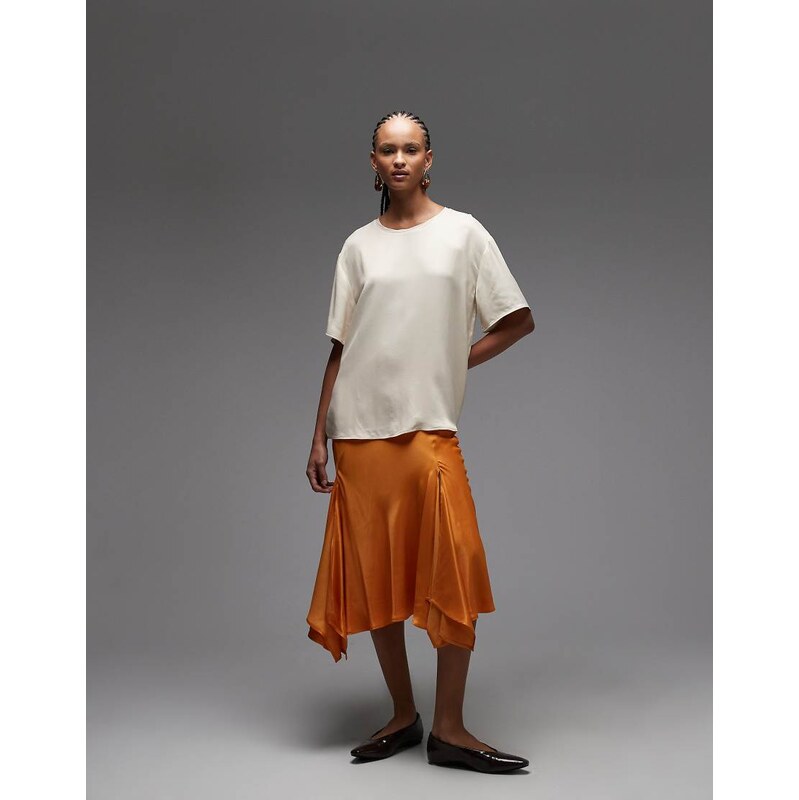 ASOS DESIGN awkward length godet detail skirt with splits in
