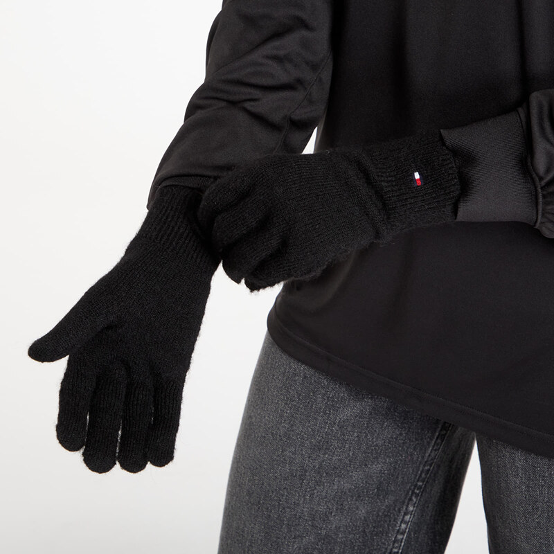 Rukavice Tommy Hilfiger Flag Fluffy Knit Gloves Black Universal