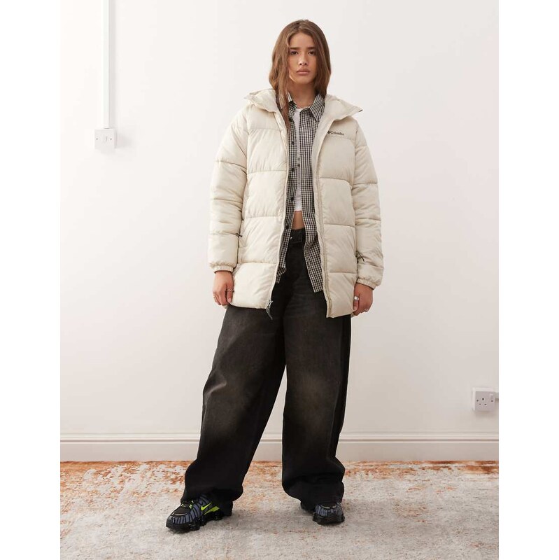 Columbia Puffect II puffer mid hooded jacket in beige-Neutral 110133023
