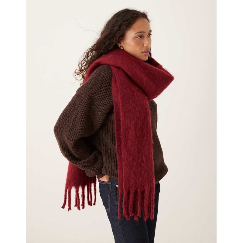 JJXX tassle scarf in burgundy-Red 110133068