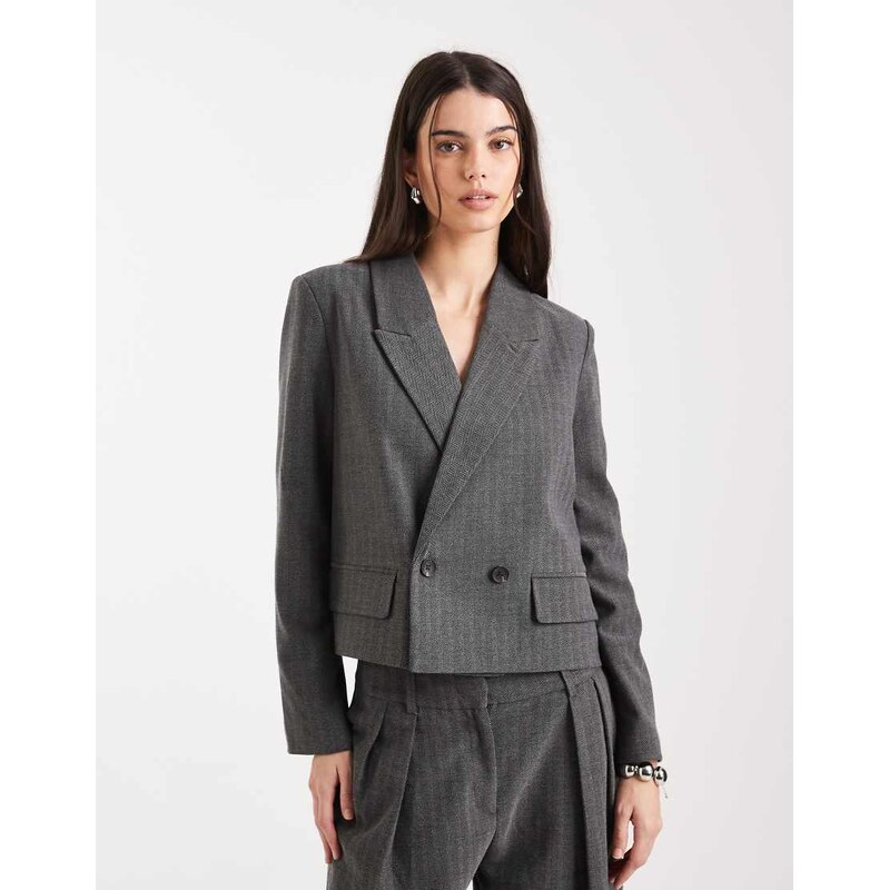 Vero Moda cropped oversized tailored blazer co-ord in medium grey 110133197