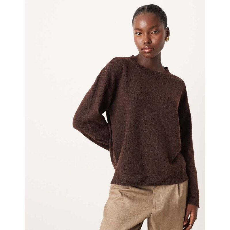 Vila oversized knitted jumper in chocolate brown melange