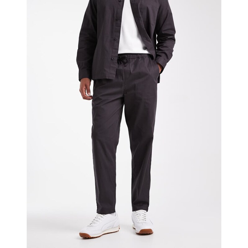 New Look soft touch pull on trousers co-ord in dark grey