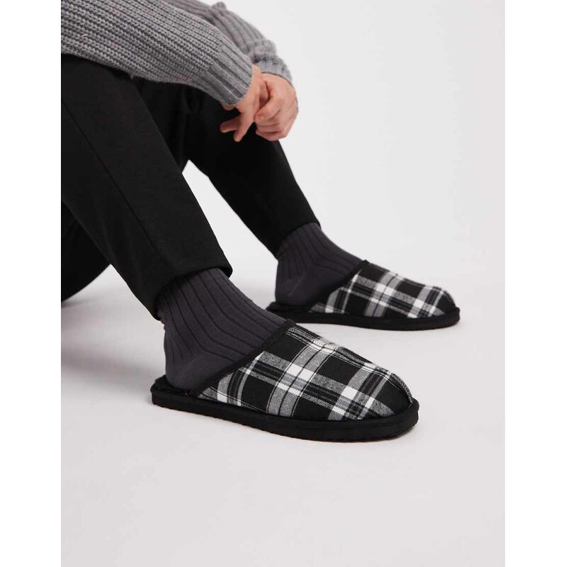 Jack & Jones check slipper in black