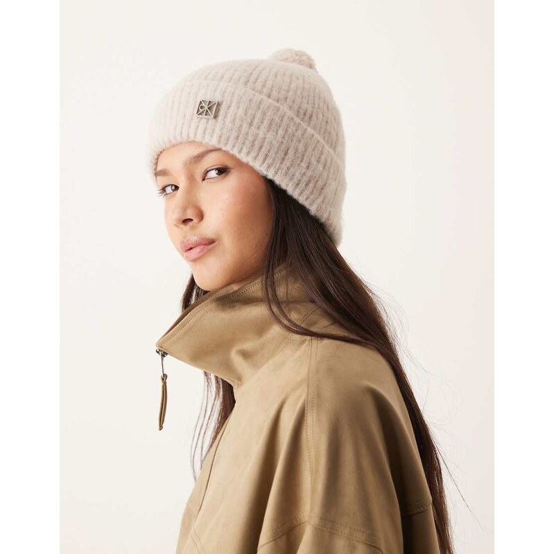 Calvin Klein brushed pom pom beanie in grey 110133375